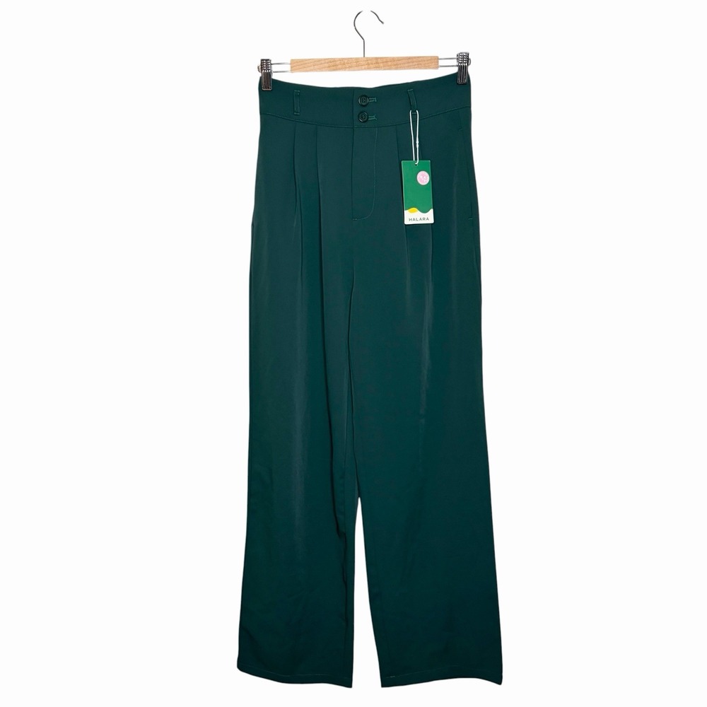 Halara Flex Pleated High Waisted Wide Leg Pants Green Womens Small Career Work